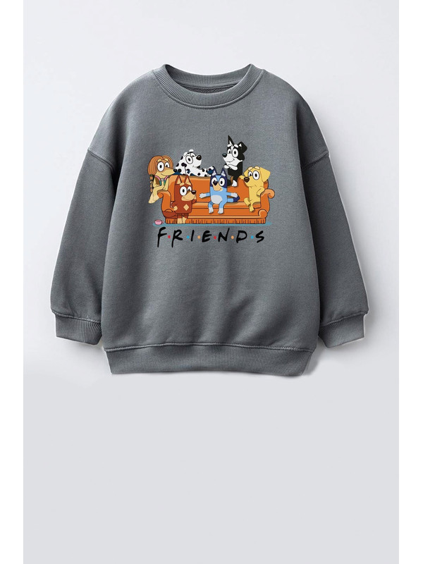Monila Unisex Çocuk Friends Baskılı 3 İplik Kumaş Pamuklu Sweatshirt