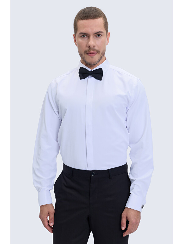 Hatemoğlu Beyaz Comfort Fit Slim Yaka Damatlık Gömlek