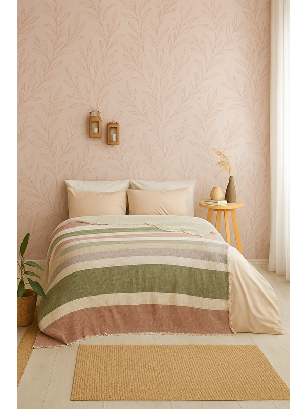 Tabu Home Müslin Çizgili Çift Kişilik Yatak Örtüsü – 4 Katlı
