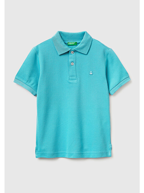 United Colors Of Benetton Erkek Çocuk Açık Mavi Logolu Pike Polo T-Shirt