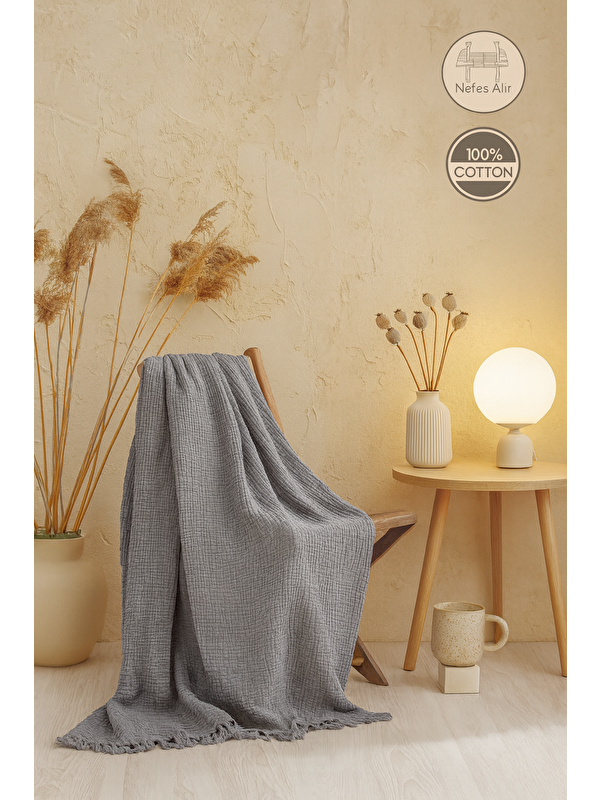 Tabu Home Müslin Antrasit Pike – 4 Katlı