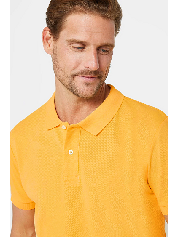 TUDORS Erkek Slim Fit Dar Kesim %100 Pamuk Sarı Polo Yaka Tişört