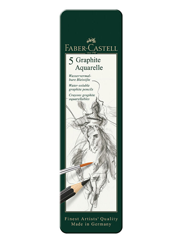 Faber-Castell Graphite Aquarelle Kurşun Kalem Seti, 5’li, Metal Kutu, HB-2B-4B-6B-8B, Siyah Naturel, Suda Çözünür