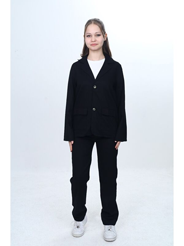 Toontoykids Kız Çocuk 3’lü Takım Klasik Blazer Ceket - Bisiklet Yaka T-shırt - Pantolon