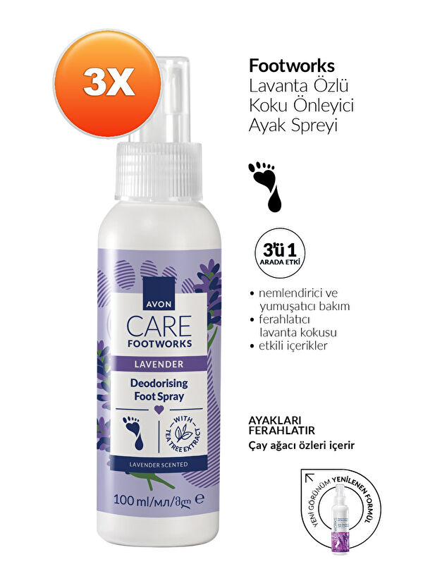 AVON Footworks Lavanta Özlü Koku Önleyici Ayak Spreyi 100ml Üçlü Paket