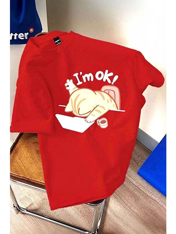 Oksit Yorgun Kedi İllüstrasyonlu Unisex Tasarım Tişört