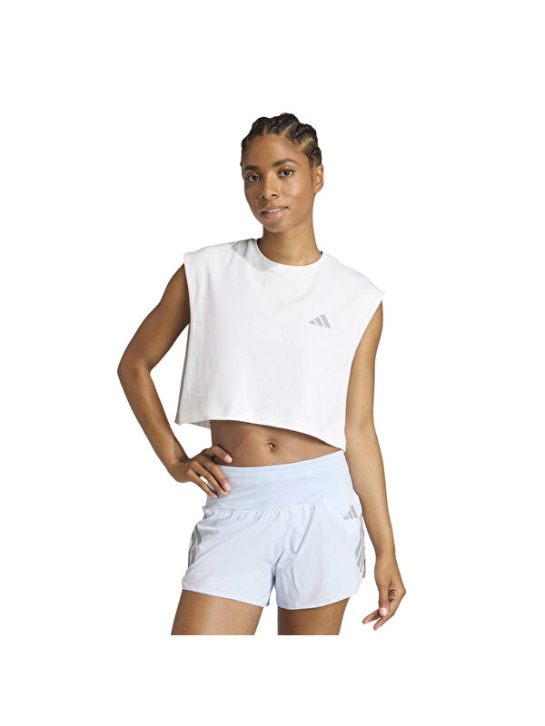 Adidas Running Essentials Kadın Beyaz Yuvarlak Yaka Crop