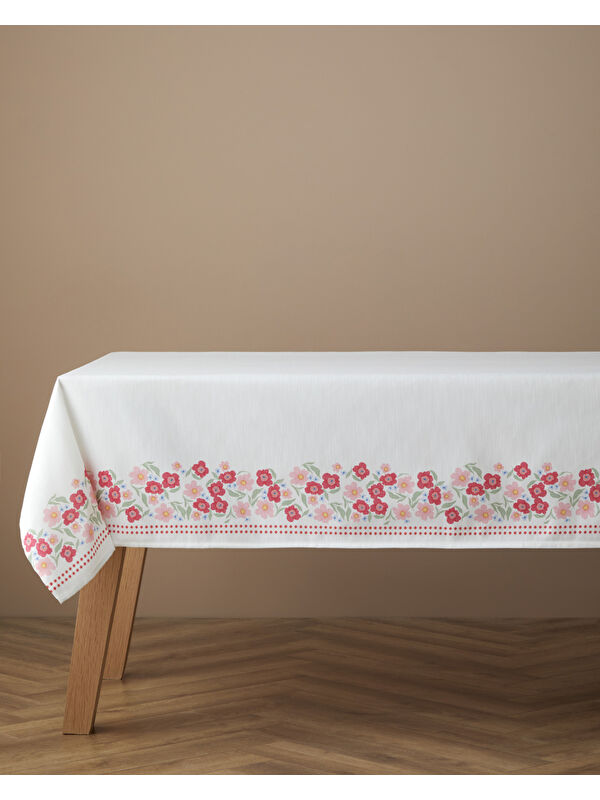 English Home Bright Bloom Polyester Masa Örtüsü 150x200 cm Beyaz - Pembe