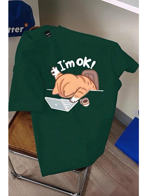 Oksit Yorgun Kedi İllüstrasyonlu Unisex Tasarım Tişört
