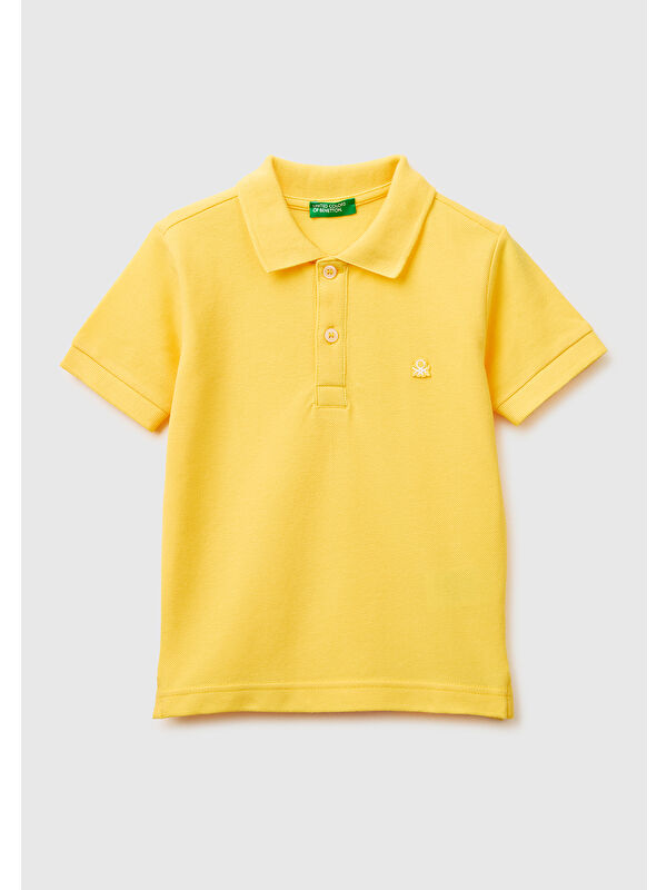 United Colors Of Benetton Erkek Çocuk Sarı Logolu Pike Polo T-Shirt