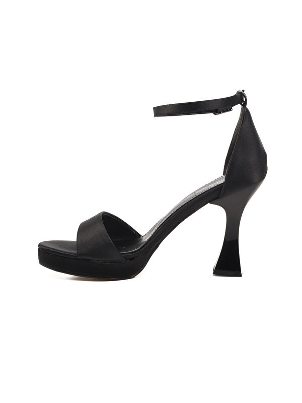 Siyah Saten İnce Topuk Kadın Topuklu Ayakkabı 448183 Z - Görsel 3