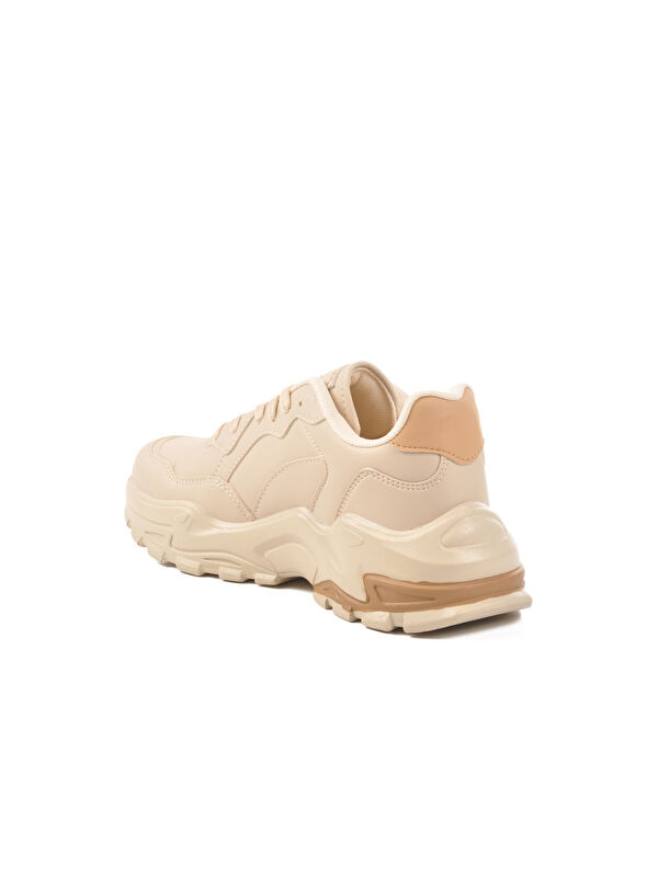 Ekru Cilt Bağcıklı Kadın Spor Ayakkabı 159 G - Görsel 5