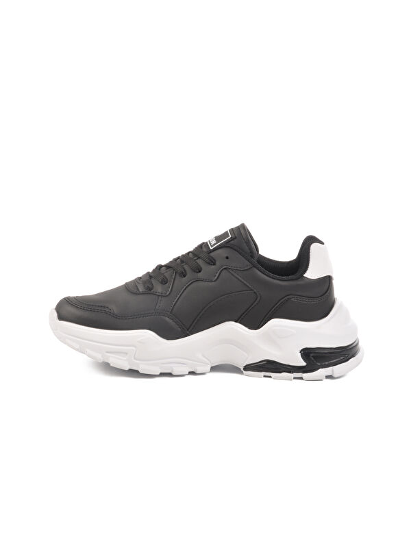 Siyah Beyaz Cilt Bağcıklı Kadın Spor Ayakkabı 159 G - Görsel 3