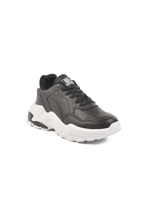 Siyah Beyaz Cilt Bağcıklı Kadın Spor Ayakkabı 159 G - Görsel 4