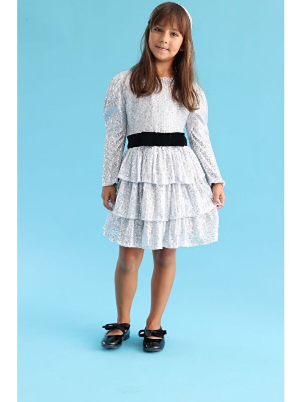 Le Mabelle Gümüş Pullu Katlı Kız Çocuk Elbise - Liona