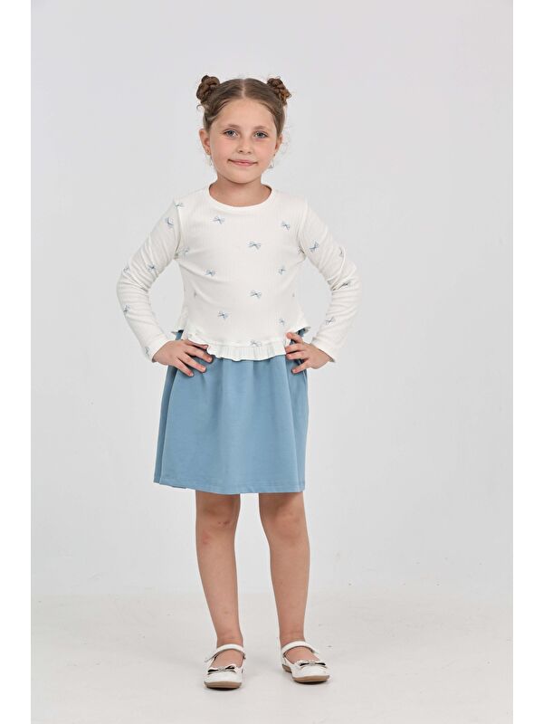 Toontoykids Kız Çocuk Fiyonk Baskılı Elbise