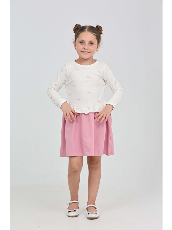 Toontoykids Kız Çocuk Fiyonk Baskılı Elbise