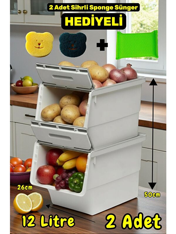 Technow Motek Freebox 12 Litre Gri Beyaz Gri Tekerlekli Organizer 2 Adet + Temizlik Seti