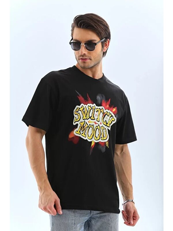 Jane's Unisex Oversize Baskılı Bisiklet Yaka T-Shirt - Siyah