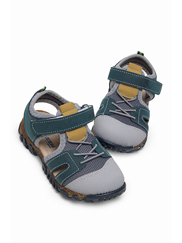TONNY BLACK Çocuk Unisex Lacivert Sarı Çoçuk Cırt Ve Bağcıklı Rahat Kalıp Sandalet