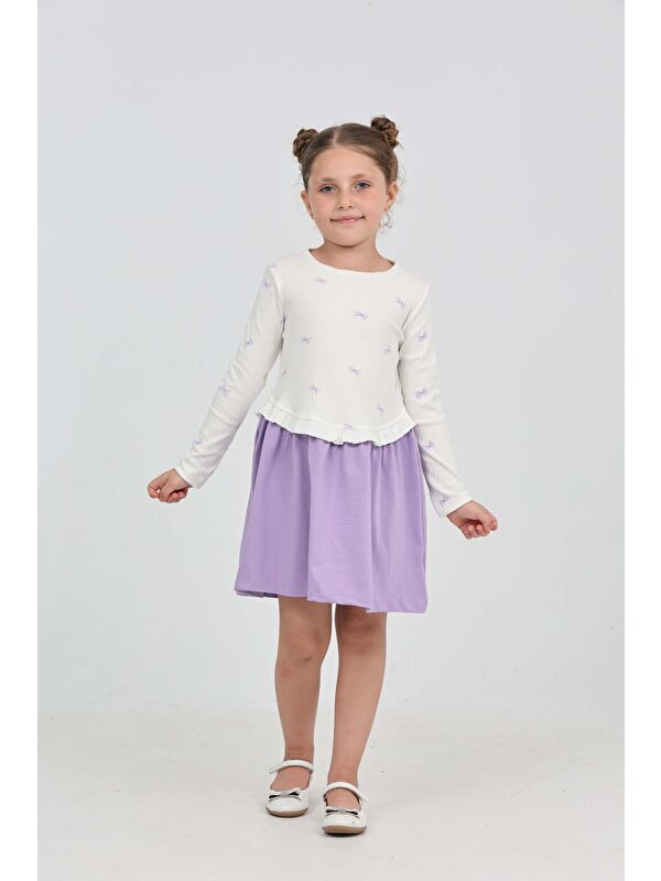 Toontoykids Kız Çocuk Fiyonk Baskılı Elbise