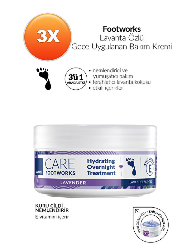 AVON Footworks Lavanta Özlü Gece Uygulanan Bakım Kremi 150ml Üçlü Paket