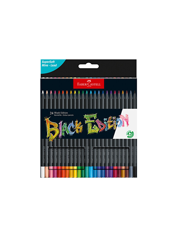 Faber-Castell Black Edition Boya Kalemi, 24 Renk, Siyah Kağıda Uyumlu, Ergonomik Üçgen Gövde