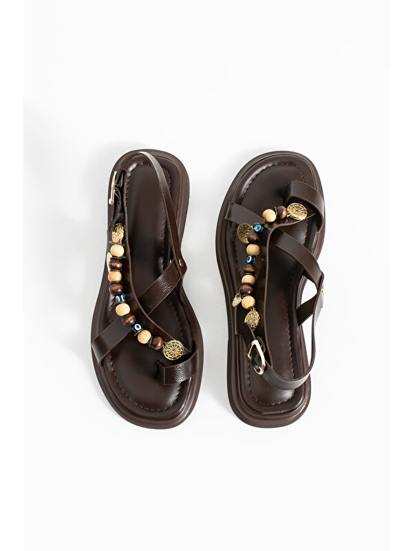 DUXAL SHOES Greta Kadın Boncuklu Parmak Arası Sandalet Rahat Taban