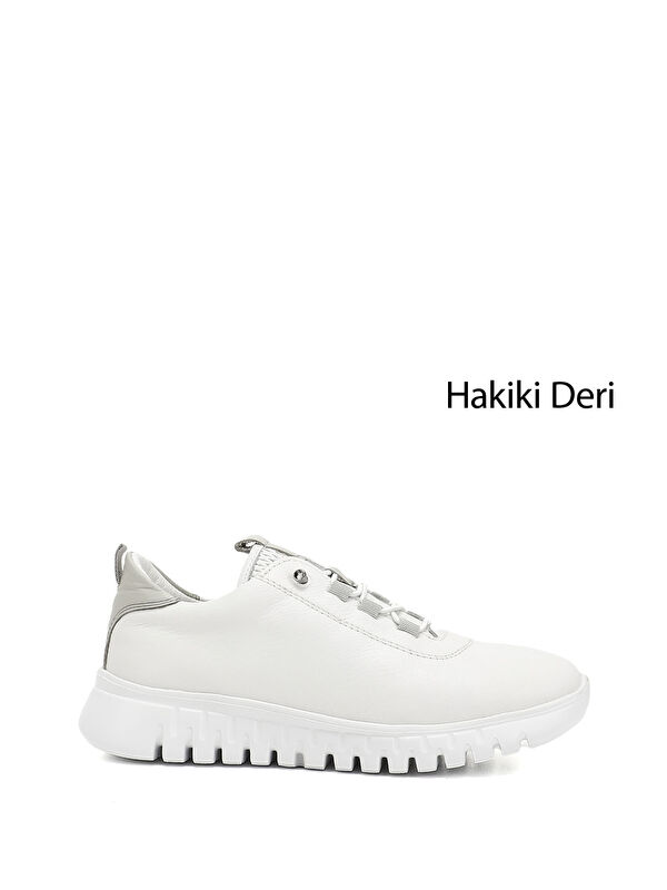 GÖNDERİ(R) Kadın BEYAZ-AÇIK GRİ Lastik Bağcıklı Hakiki Deri Sneaker