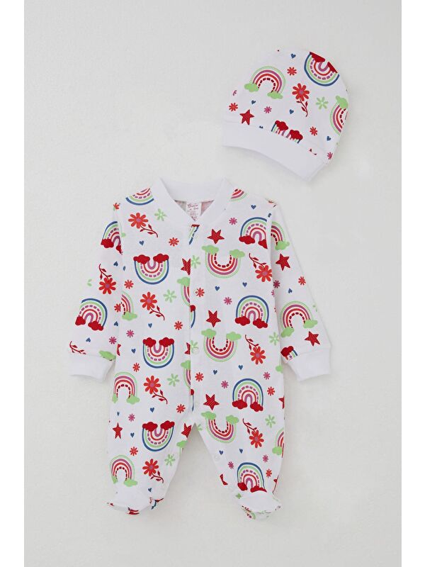 Breeze Kız Bebek Patikli Tulum Masalı Çiçek Desenli Beyaz (0-6 Ay)