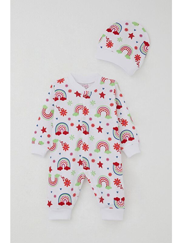 Breeze Kız Bebek Tulum Masalı Çiçek Desenli Beyaz (0-6 Ay)