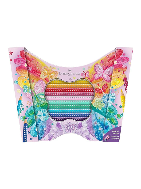 Faber-Castell Sparkle Boya Kalemi, 20’li, Kelebek Şeklinde Metal Kutu, Efektli ve Pastel Renkler