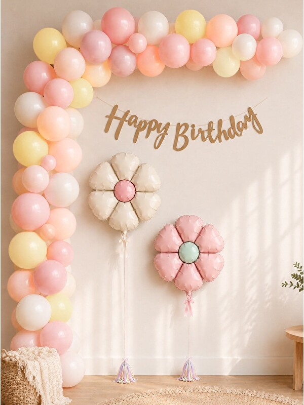 Parti Adresi Retro Papatya Temalı Doğum Günü Parti Seti – Folyo Balonlu Dekorasyon Seti