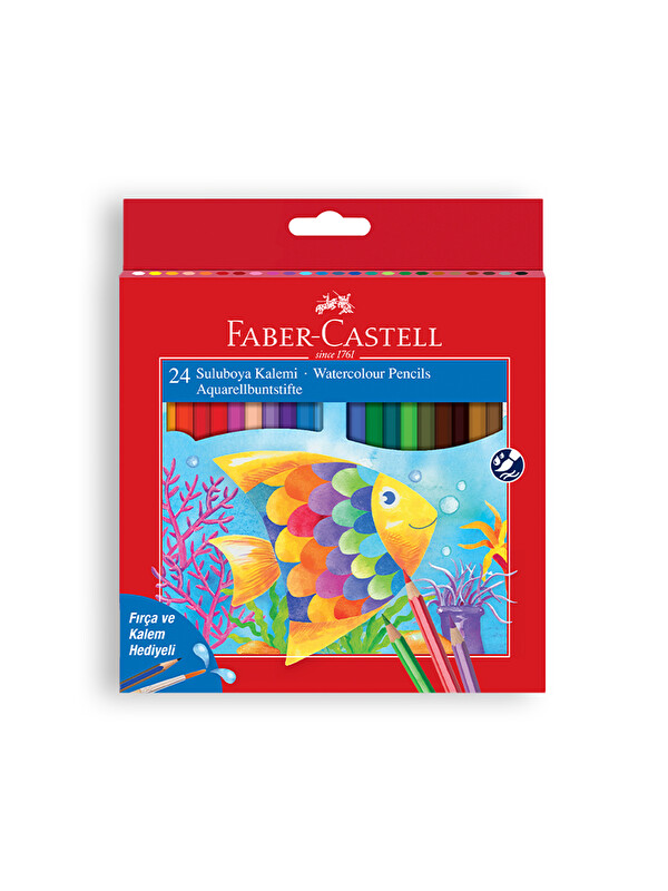 Faber-Castell Karton Kutu Sulu Boya Kalemi, 24 Renk, Suda Çözünebilir, Fırça ve Kalem Hediyeli