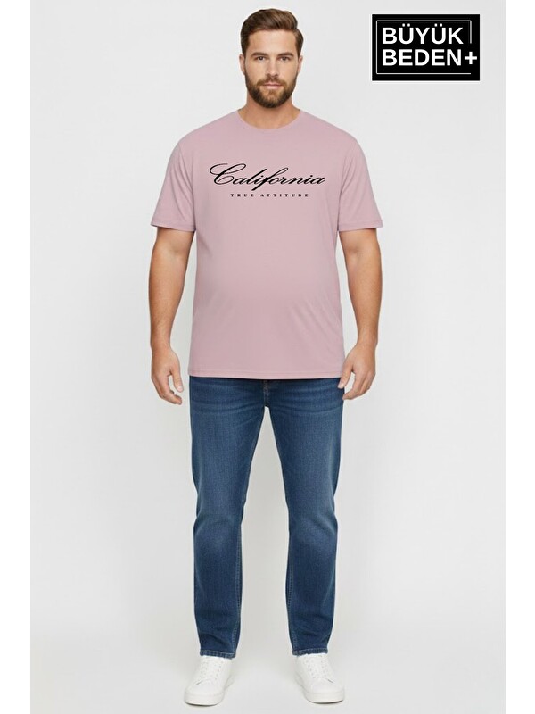 Süperlife Erkek Büyük Beden El Yazılı California Baskılı 3xl-6xl Bisiklet Yaka Tshırt SPR26TBS510-07
