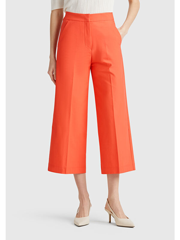 United Colors Of Benetton Kadın Turuncu Pamuk Karışımlı Cepli Straight Fit Yüksek Bel Pantolon