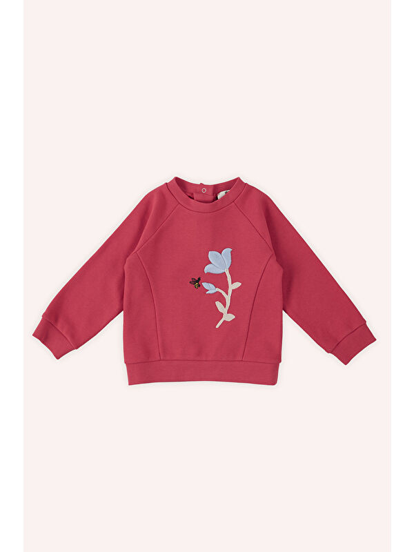 Panço Kız Bebek Nakış Detaylı Kırmızı Sweatshirt