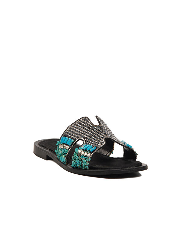 Siyah Taş İşlemeli İnce Taban Hafif Kadın Terlik 246048 Z - Görsel 4