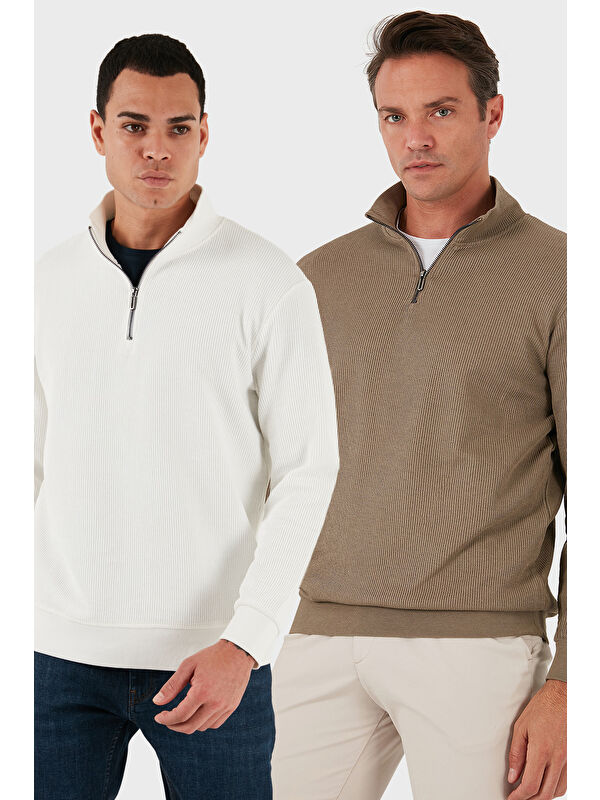 Buratti Pamuklu Regular Fit Yarım Fermuarlı Dik Yaka 2'li Paket Sweat 5905716S2