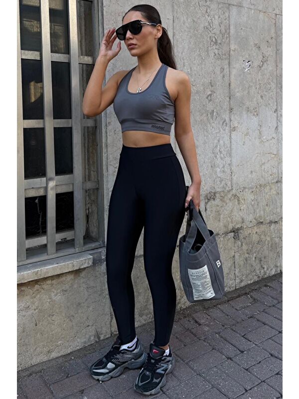 Madmext Siyah Active Fit Toparlayıcı Fermuarlı Tayt Mg2791