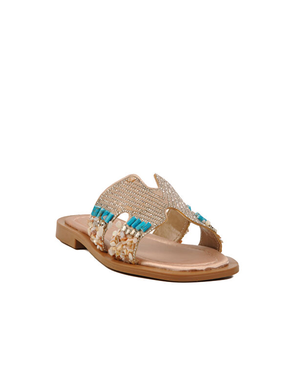 Bej Taş İşlemeli İnce Taban Hafif Kadın Terlik 246048 Z - Görsel 4