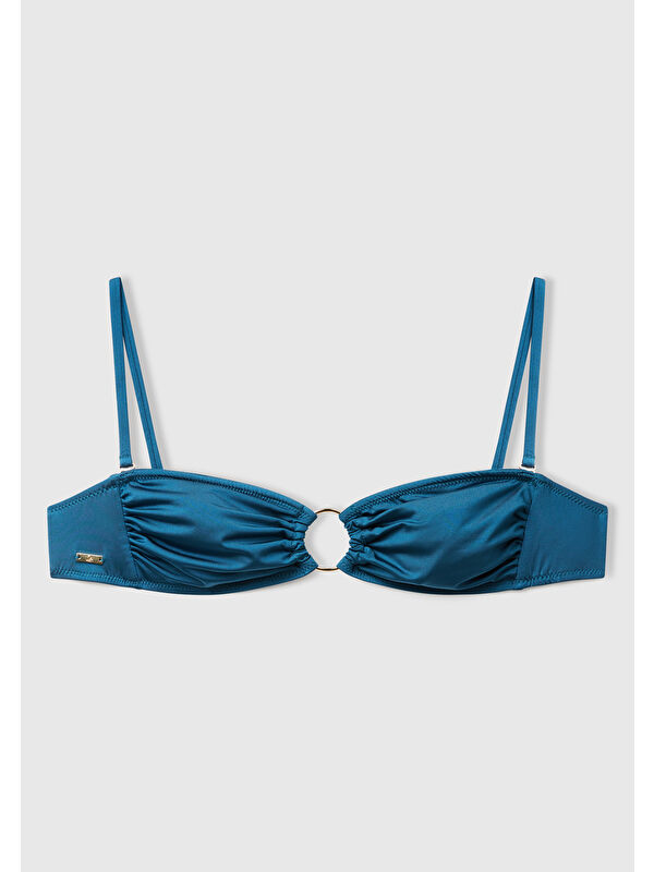 United Colors Of Benetton Kadın Petrol Mavisi Parlak Elastanlı Önü Detaylı Ayarlanabilir Askılı Bikini Üstü