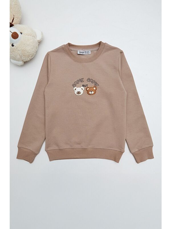 Fullamoda Ayıcık Nakışlı Bisiklet Yaka Kız Çocuk Sweatshirt