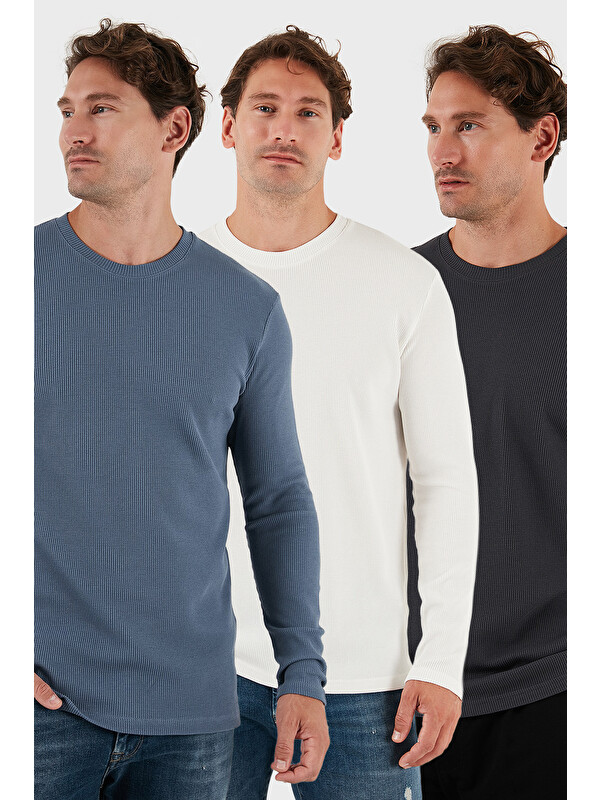 Buratti Pamuklu Bisklet Yaka Normal Kalıp Basic 3'lü Paket Sweat 5905073S3