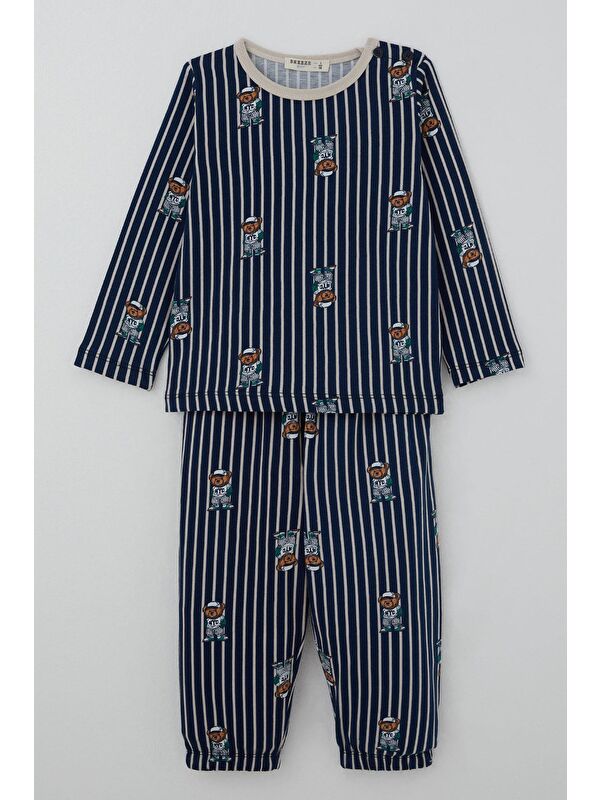Breeze Erkek Bebek Pijama Takımı Sevimli Ayıcık Figürlü Lacivert (9 Ay-3 Yaş)