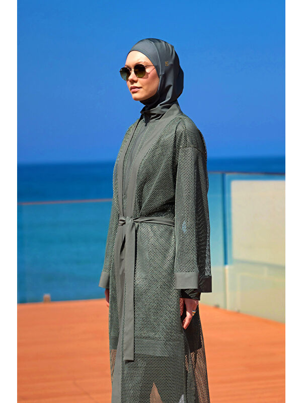 Marina Haki Tül Detaylı Pareo Kaftan  P2501-3
