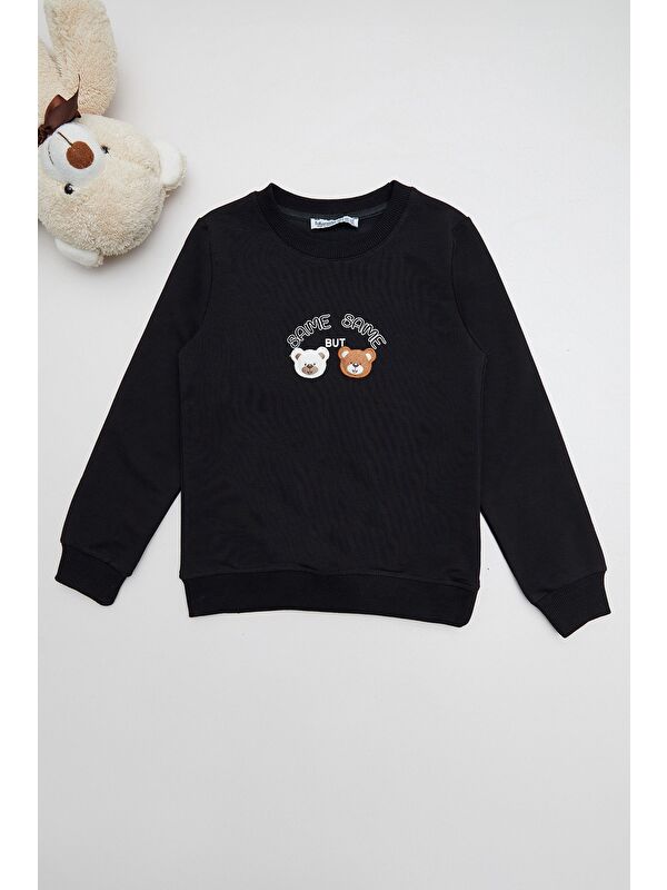 Fullamoda Ayıcık Nakışlı Bisiklet Yaka Kız Çocuk Sweatshirt