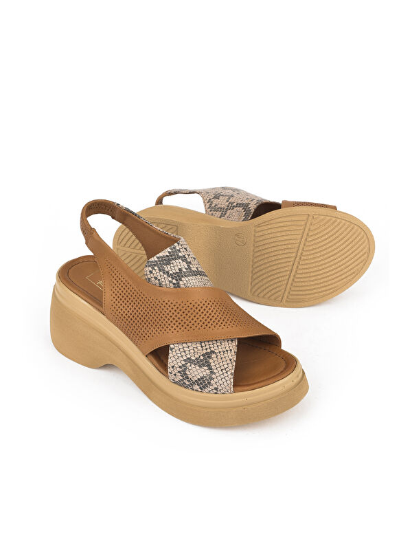 Kadın Hakiki Deri Topuklu Sandalet 151992Z64001 Taba - Görsel 5