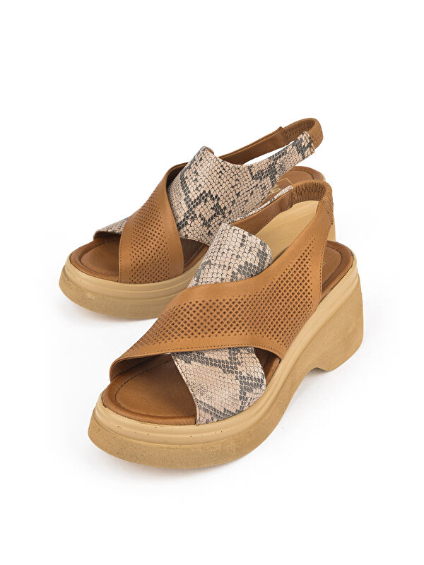 Kadın Hakiki Deri Topuklu Sandalet 151992Z64001 Taba - Görsel 6