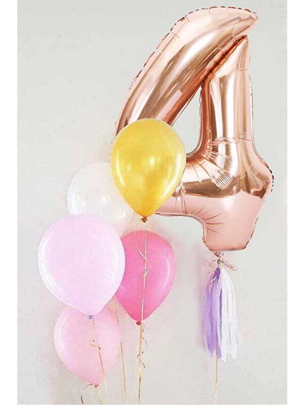 Le Mabelle Rose 4 Rakamı Püsküllü Balon Set